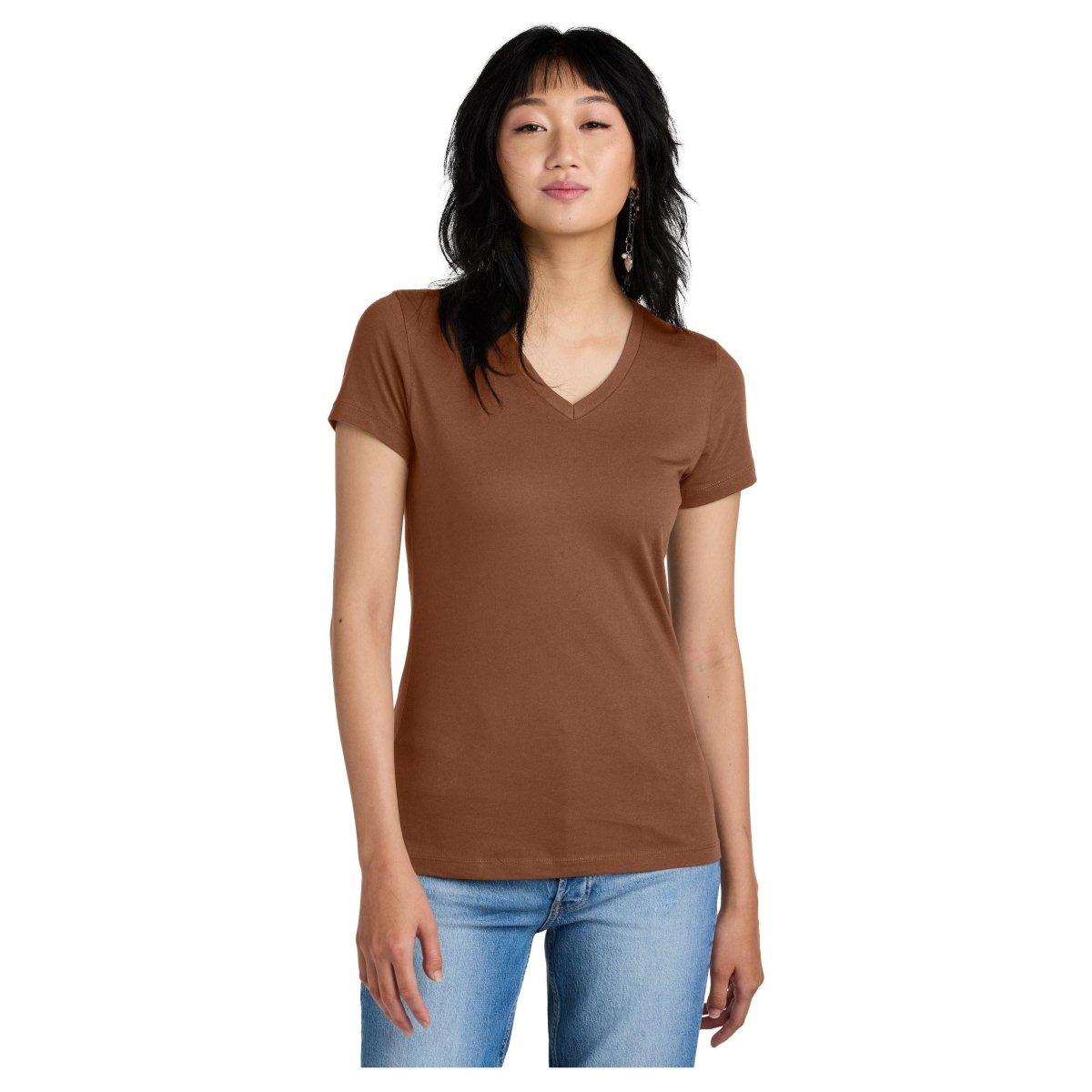 District DM1170L Ladies Perfect Weight V - Neck Tee Baked Clay Women's V - Neck T-Shirts