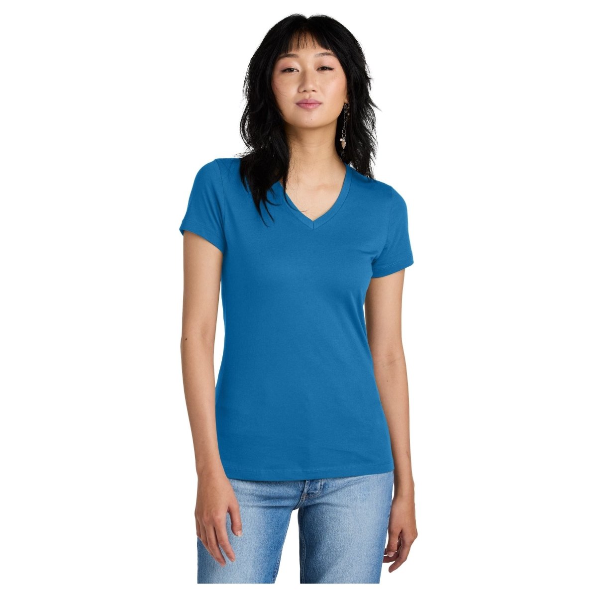 District DM1170L Ladies Perfect Weight V - Neck Tee Bright Blue Women's V - Neck T-Shirts