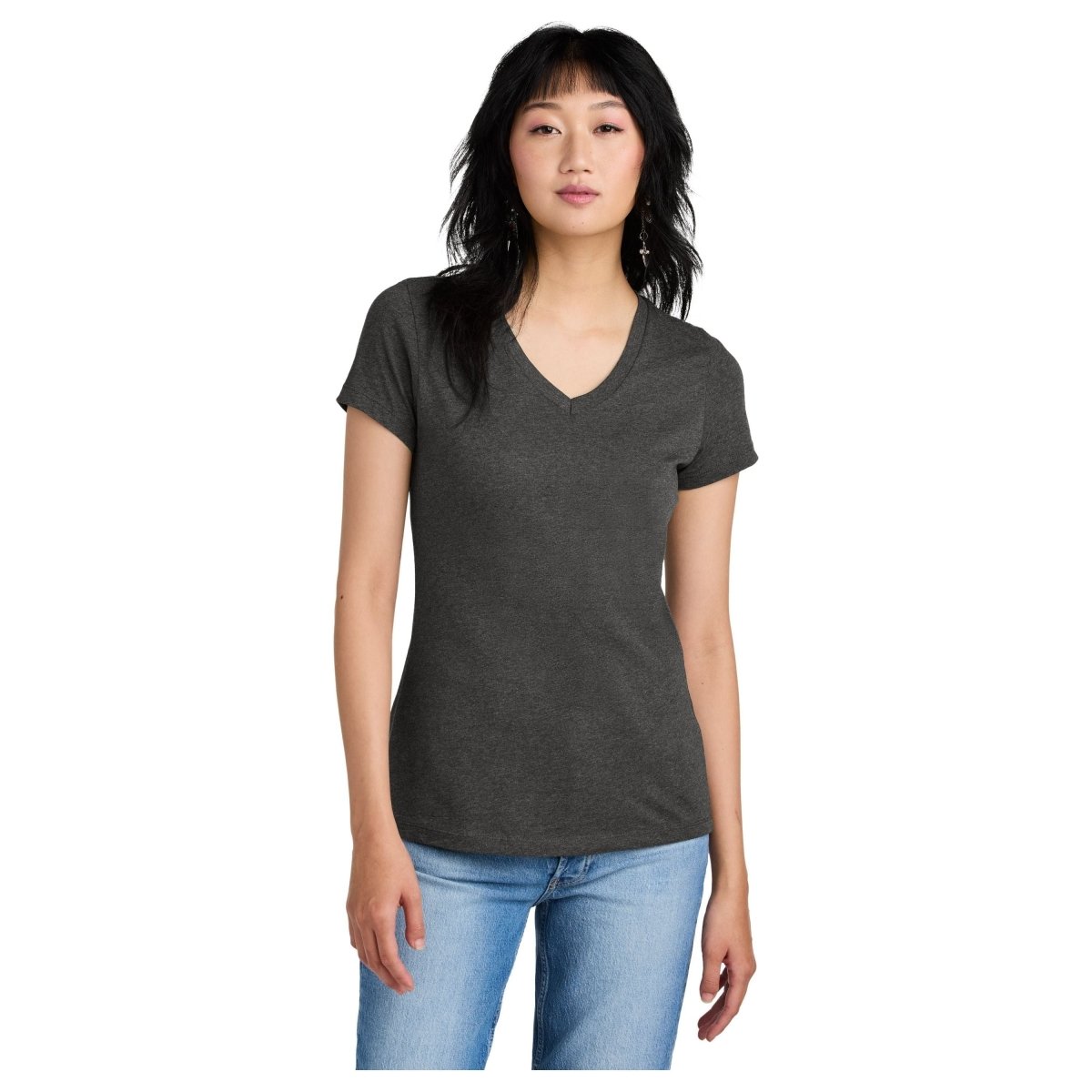 District DM1170L Ladies Perfect Weight V - Neck Tee Heathered Charcoal Women's V - Neck T-Shirts