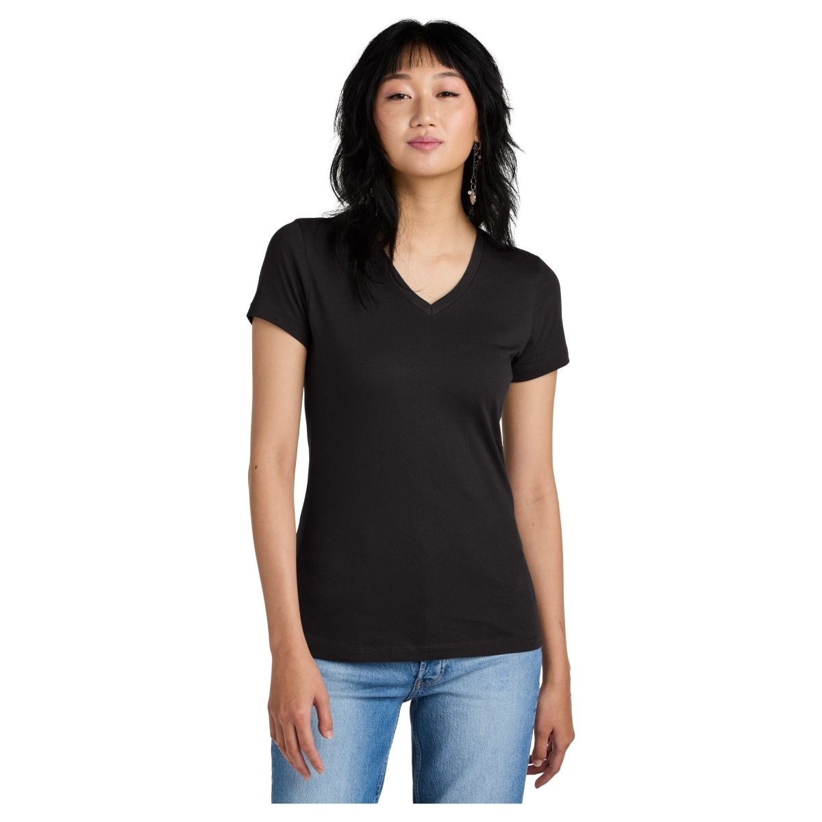 District DM1170L Ladies Perfect Weight V - Neck Tee Jet Black Women's V - Neck T-Shirts