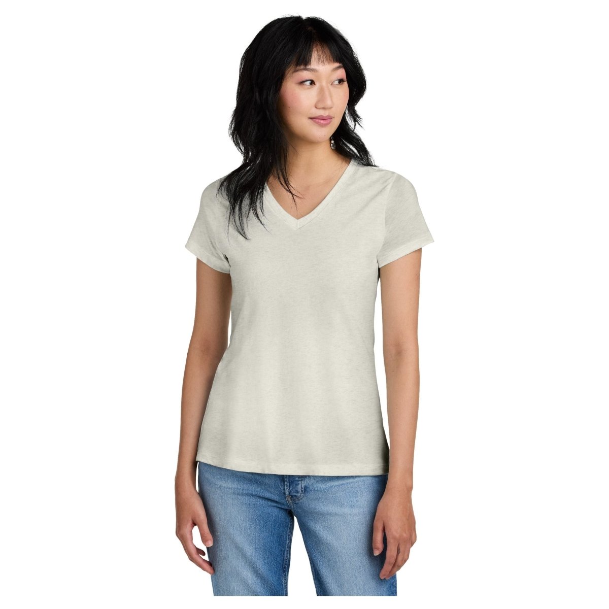 District DM1170L Ladies Perfect Weight V - Neck Tee Oatmeal Heather Women's V - Neck T-Shirts