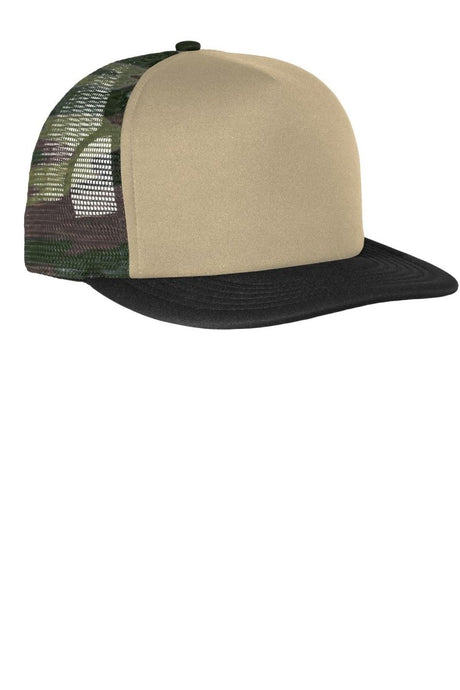 District ® Flat Bill Snapback Trucker Cap. DT624 - District DT624 Military Camo OSFA Trucker Caps