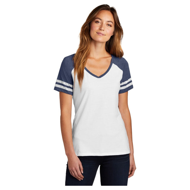 District® Women’s Game V - Neck Tee DM476 White / Heathered True Navy XS Women's V - Neck T-Shirts