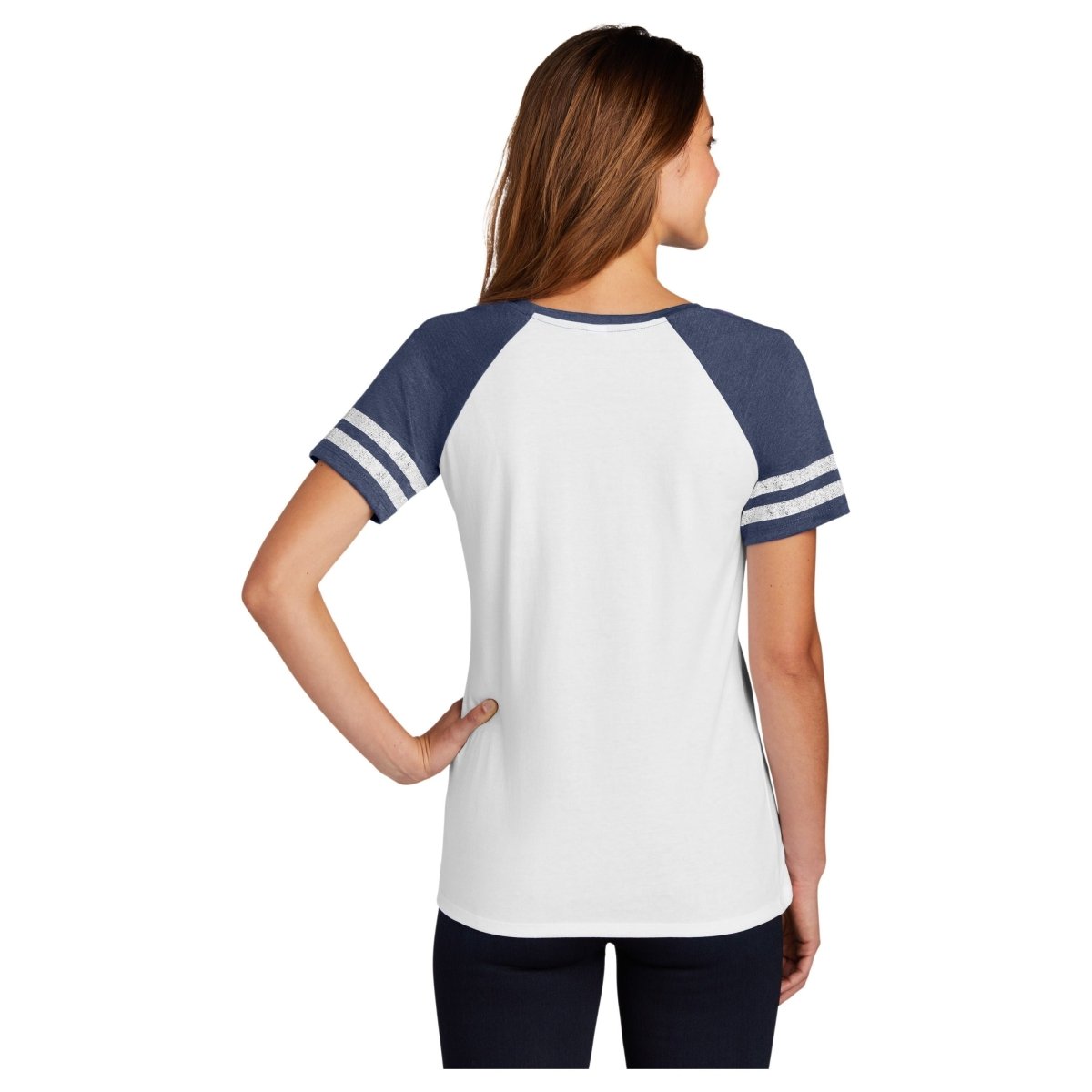 District® Women’s Game V - Neck Tee DM476 White / Heathered True Navy XS Women's V - Neck T-Shirts