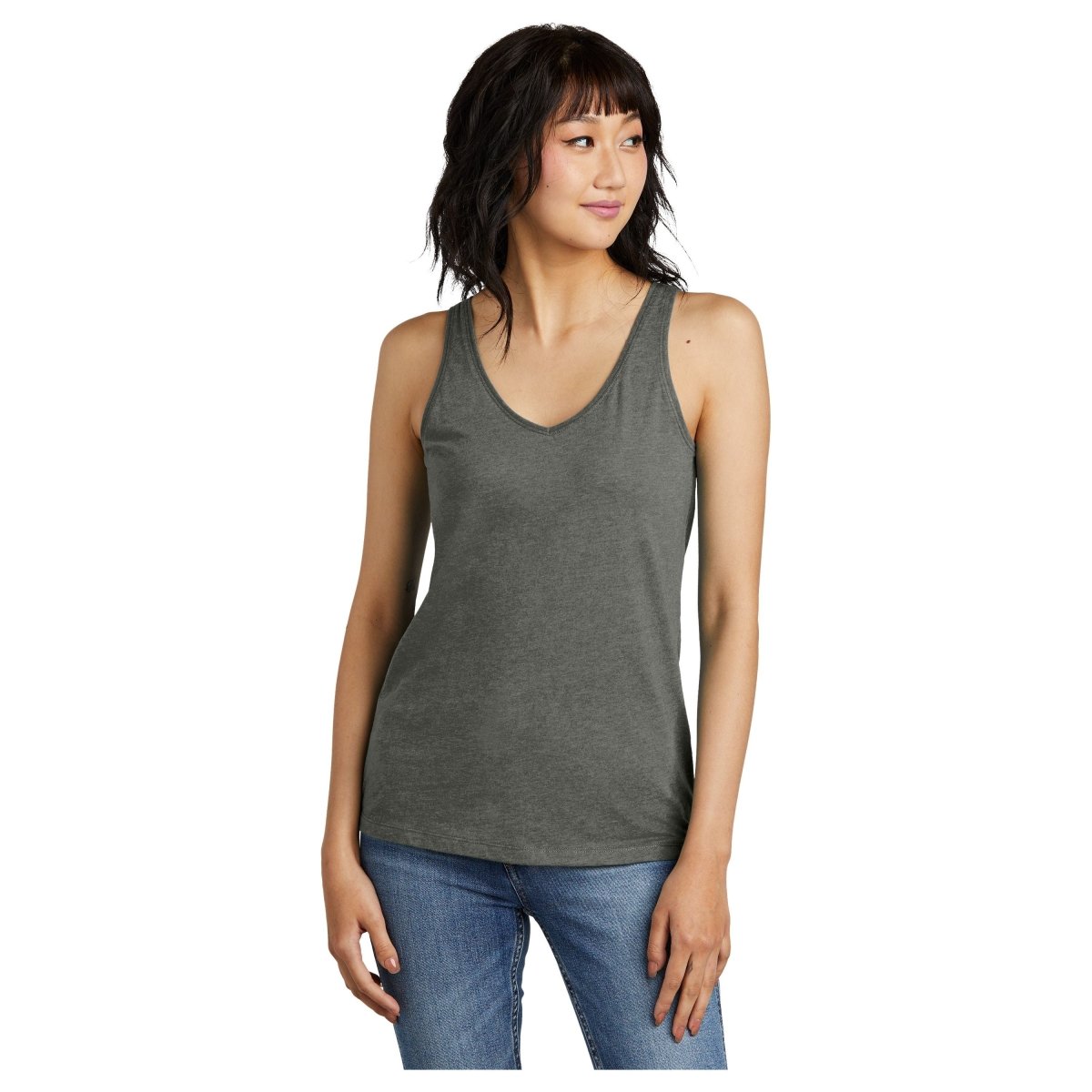 District® Women’s Perfect Blend® CVC V - Neck Tank DT154 Heathered Charcoal XS Women's