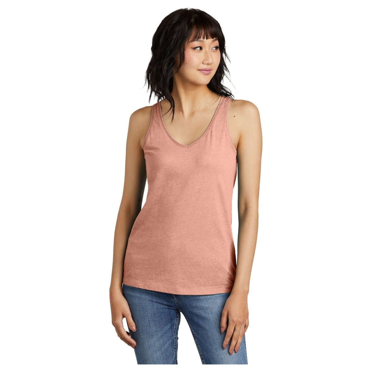 District® Women’s Perfect Blend® CVC V - Neck Tank DT154 Nostalgia Rose Heather XS Women's