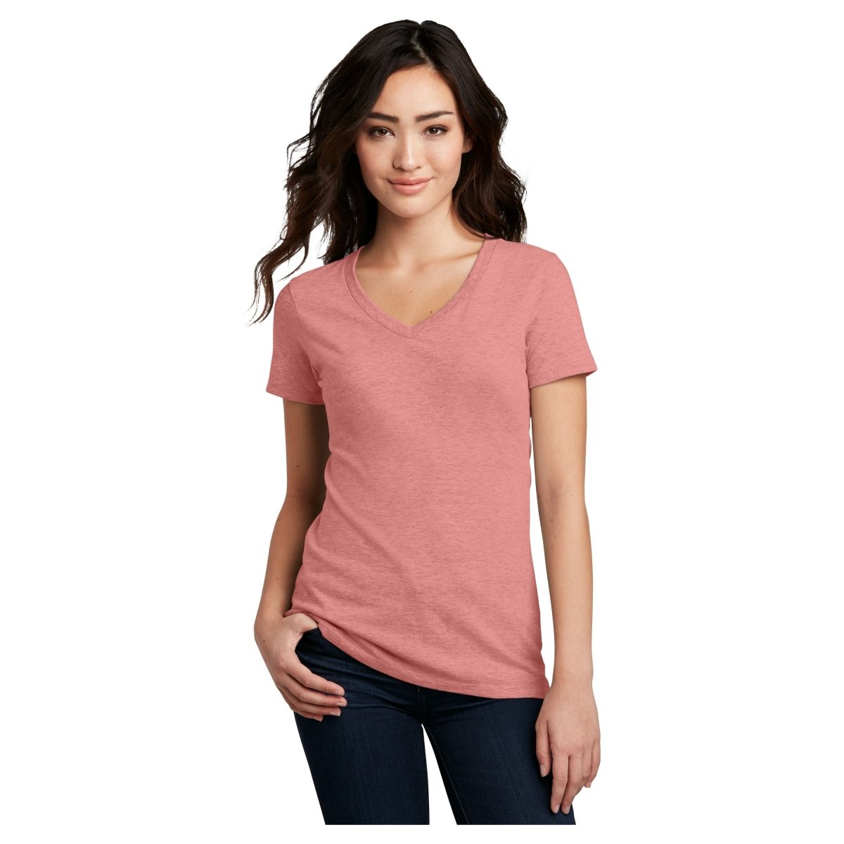 District® Women’s Perfect Blend® CVC V - Neck Tee DM1190L - Blush Frost Blush Frost X - Small Short Sleeve T-Shirts