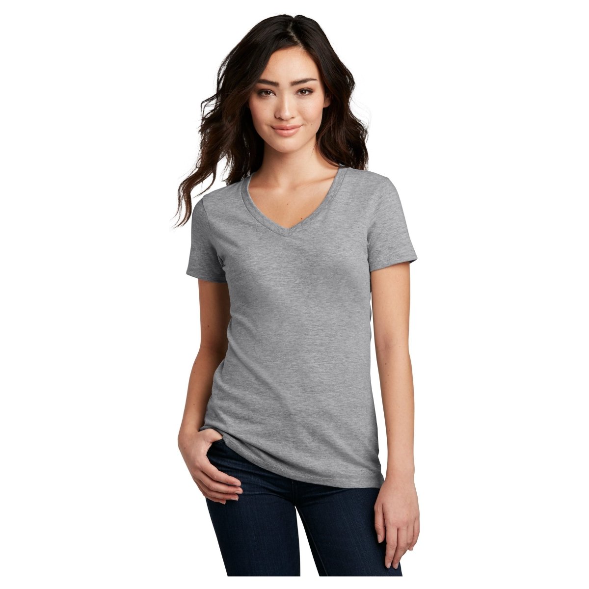 District® Women’s Perfect Blend® CVC V - Neck Tee DM1190L Charcoal X - Small Short Sleeve T-Shirts