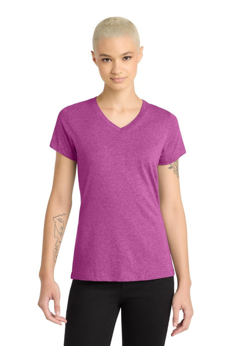 District ® Women's Perfect Blend ® CVC V - Neck Tee. DM1190L - District DM1190L Heathered Pink Raspberry XS Short Sleeve T-Shirts