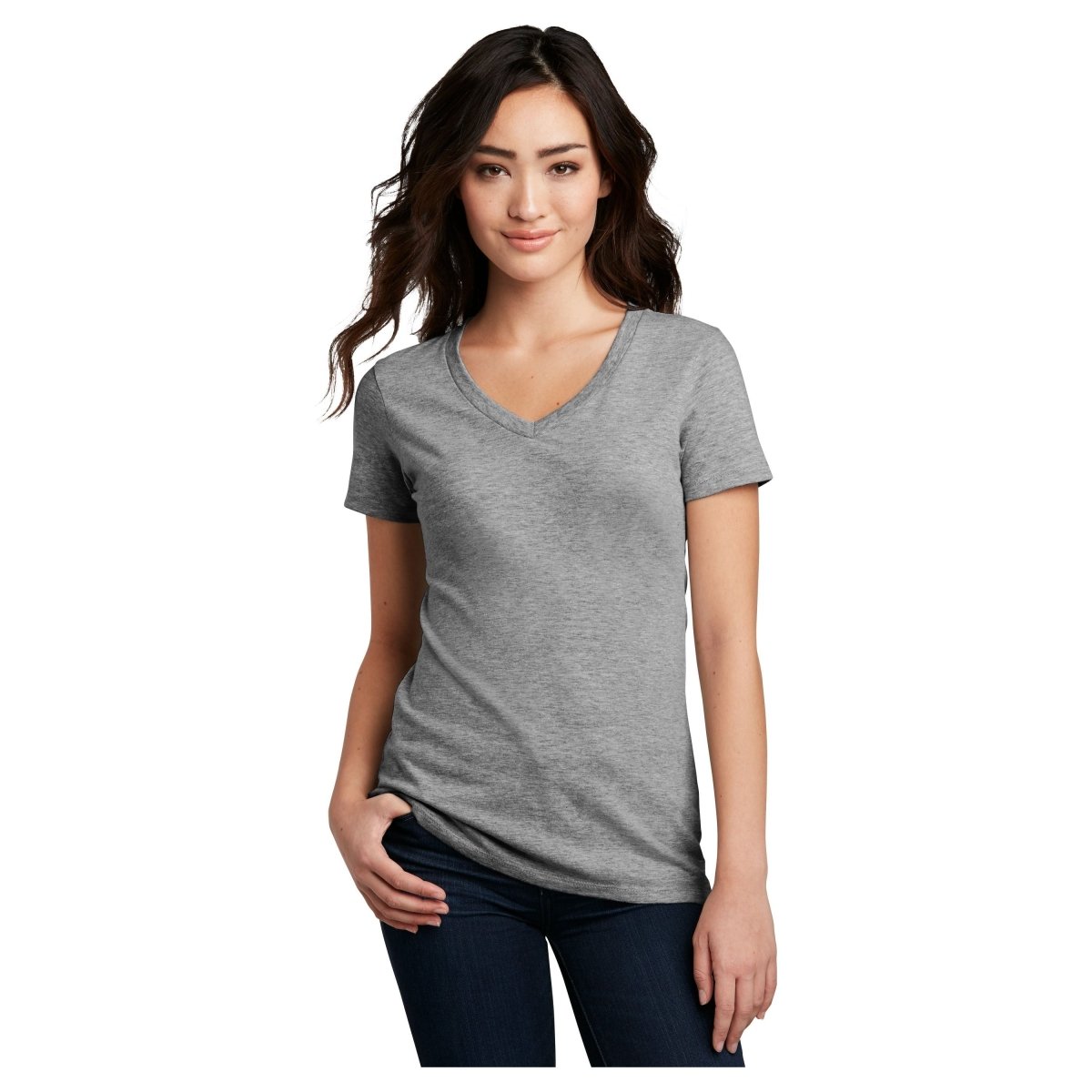 District® Women’s Perfect Blend® CVC V - Neck Tee DM1190L - Grey Frost Grey Frost X - Small Short Sleeve T-Shirts