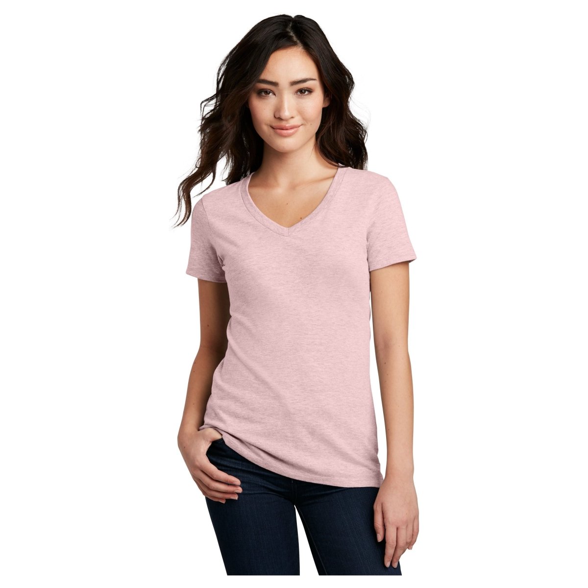 District® Women’s Perfect Blend® CVC V - Neck Tee DM1190L - Heathered Lavender Heathered Lavender X - Small Short Sleeve T-Shirts
