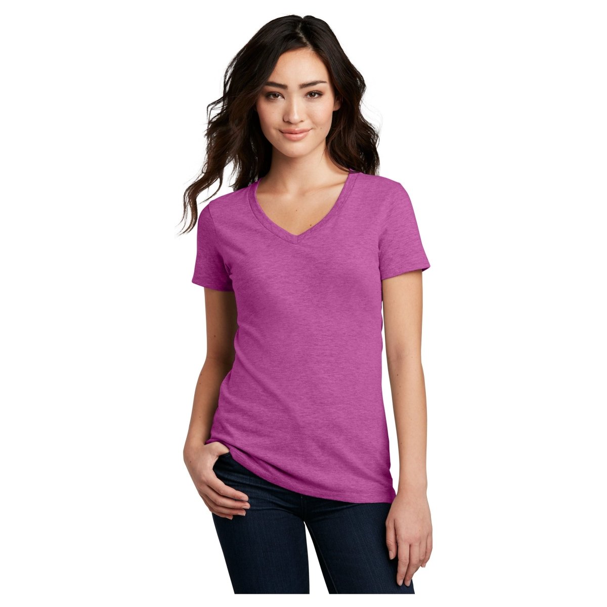 District® Women’s Perfect Blend® CVC V - Neck Tee DM1190L - Heathered Pink Raspberry Heathered Pink Raspberry X - Small Short Sleeve T-Shirts