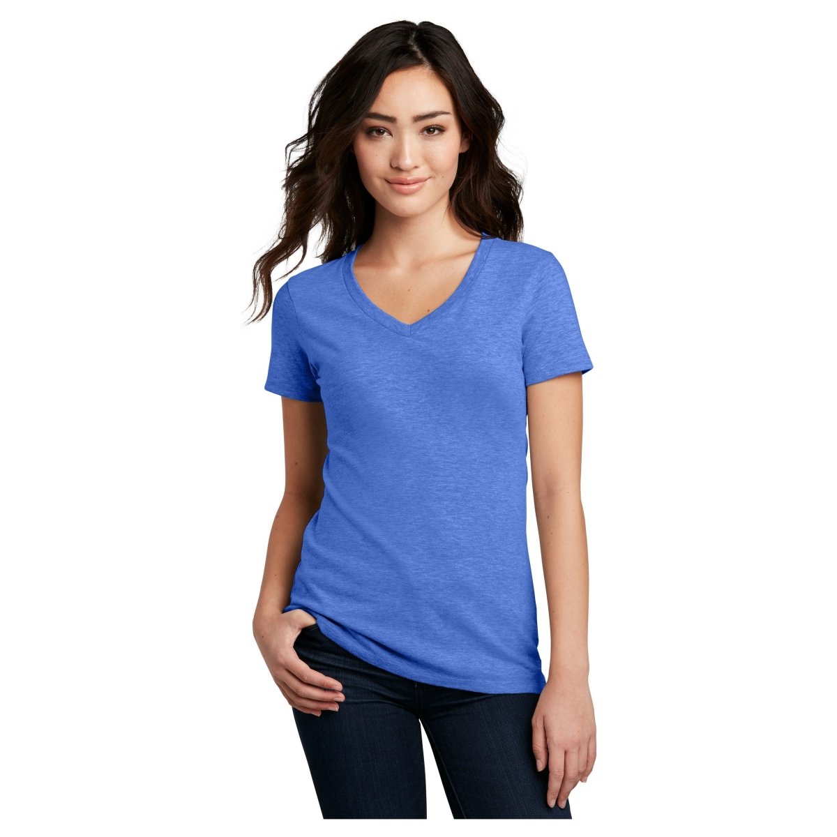 District® Women’s Perfect Blend® CVC V - Neck Tee DM1190L - Heathered Royal Heathered Royal X - Small Short Sleeve T-Shirts
