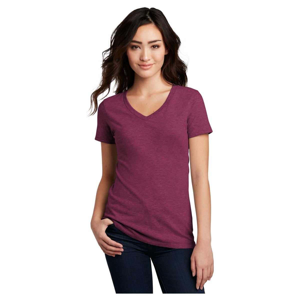 District® Women’s Perfect Blend® CVC V - Neck Tee DM1190L - Raspberry Fleck Raspberry Fleck X - Small Short Sleeve T-Shirts