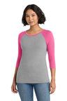 District ® Women's Perfect Tri ® 3/4 - Sleeve Raglan. DM136L - District DM136L Fuchsia Frost/ Grey Frost XS Women's Raglan T-Shirts