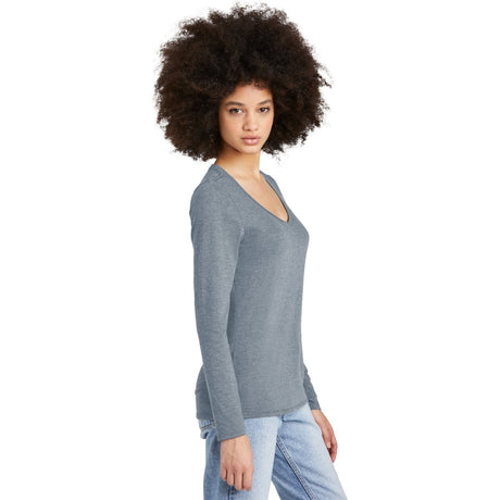 District® Women’s Perfect Tri® Long Sleeve V - Neck Tee DT135 Flint Blue Heather XS Women's Long Sleeve T-Shirts