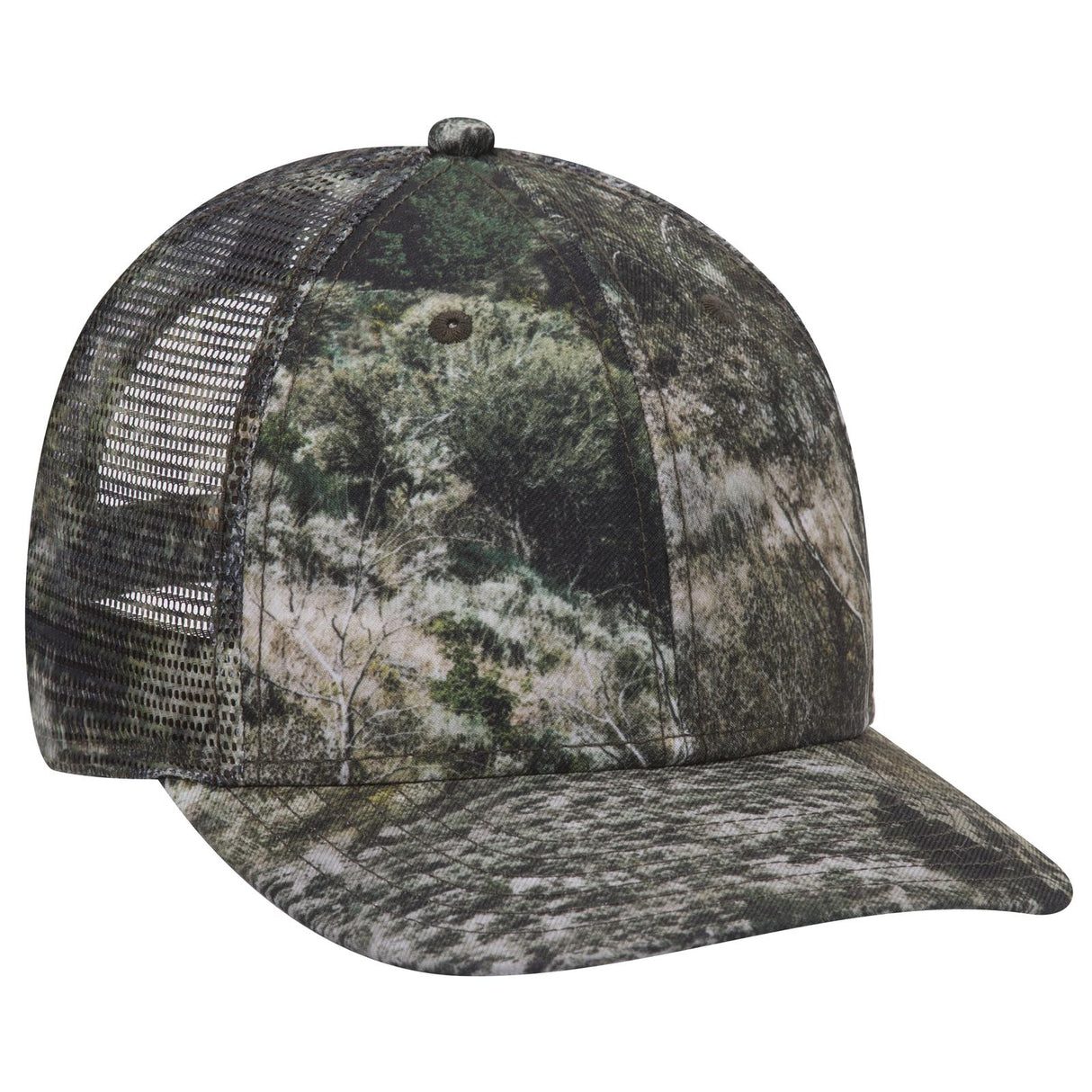 OTTO CAP Mossy Oak Camouflage Superior Polyester Twill 6 Panel Low Profile Mesh Back Trucker Hat OTTO 171-1292