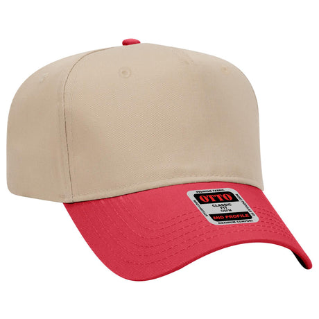 OTTO CAP 5 Panel Mid Profile Baseball Cap OTTO 31-069 Otto Cap 0232 - Red/Kha OSFM - Adult