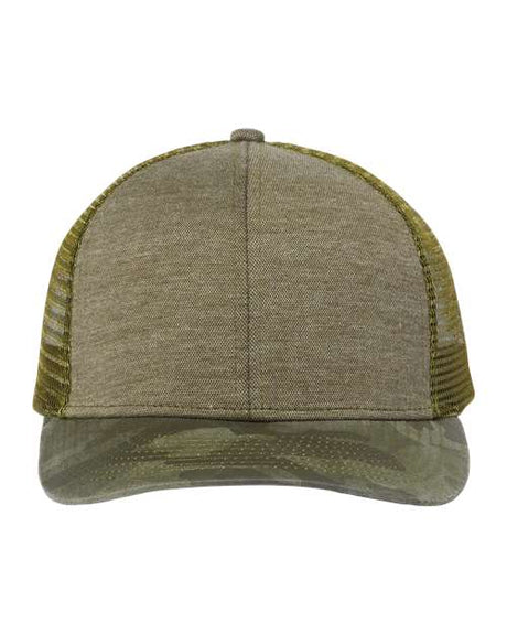 DRI DUCK Pique Trucker Cap - DRI DUCK 3358 Olive/ Camo Adjustable Hats