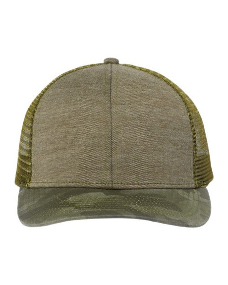 DRI DUCK Pique Trucker Cap - DRI DUCK 3358 Olive/ Camo Adjustable Hats