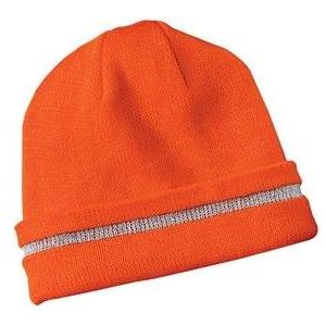 Enhanced Visibility Beanie with Reflective Stripe Safety Orange/Reflective Beanies