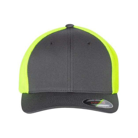 Flexfit Trucker Cap - Flexfit 6511 Charcoal/ Neon Yellow One Size Hats
