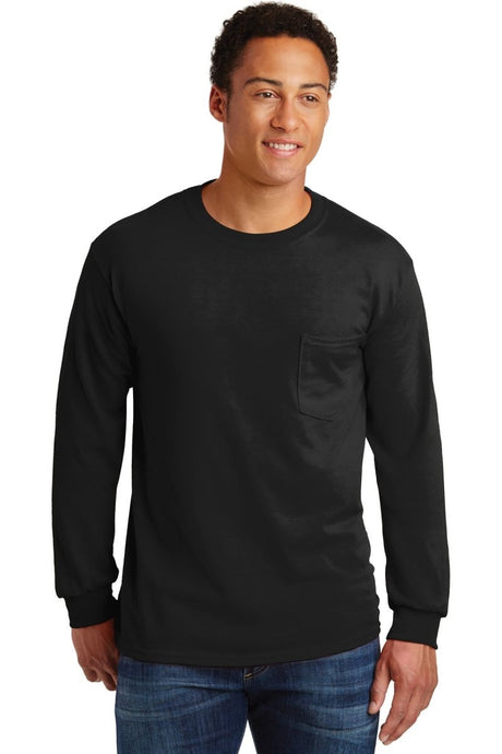 Gildan ® - Ultra Cotton ® 100% US Cotton Long Sleeve T-Shirt with Pocket. 2410 - Gildan 2410 Black S Long Sleeve T-Shirts