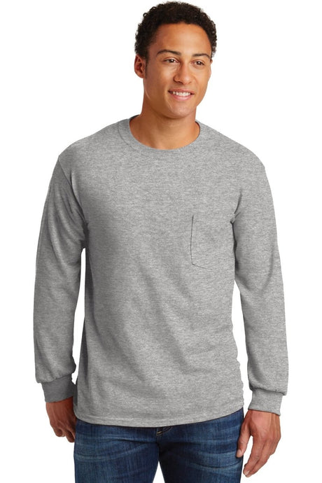 Gildan ® - Ultra Cotton ® 100% US Cotton Long Sleeve T-Shirt with Pocket. 2410 - Gildan 2410 Sport Grey S Long Sleeve T-Shirts
