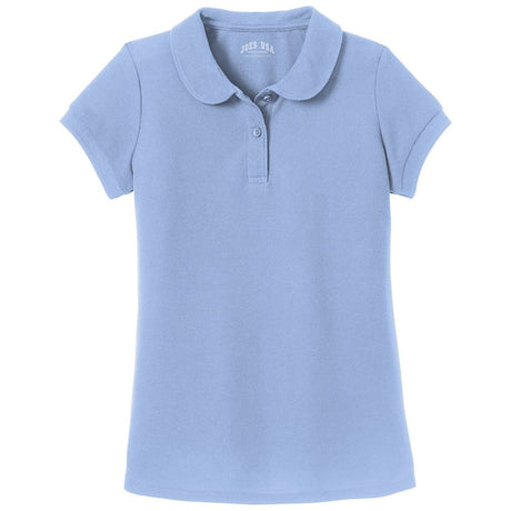 Girls Silk Touch Peter Pan Collar Polo Light Blue Youth X - Small Polos/Knits