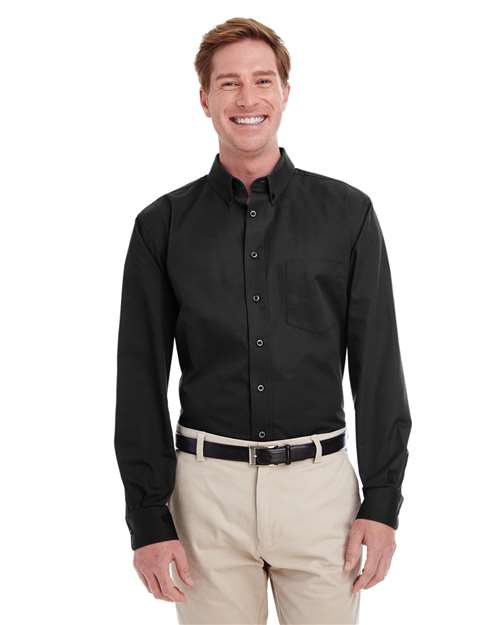 Harriton Men's Foundation Cotton Twill Dress Shirt with Teflon - Harriton 15718 Black S