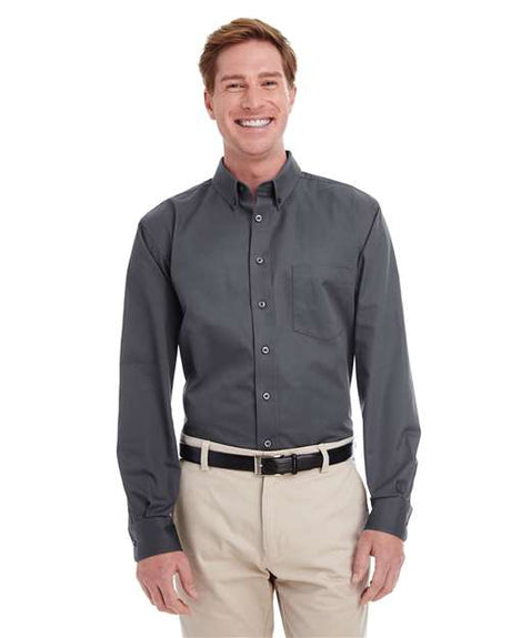 Harriton Men's Foundation Cotton Twill Dress Shirt with Teflon - Harriton 15718 Dark Charcoal S
