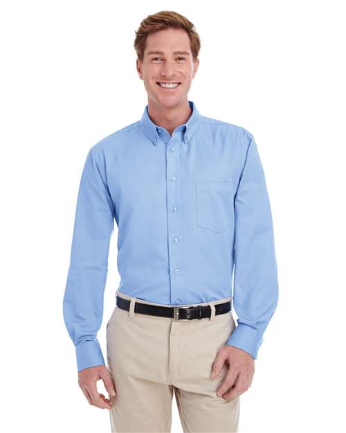 Harriton Men's Foundation Cotton Twill Dress Shirt with Teflon - Harriton 15718 Industry Blue XL
