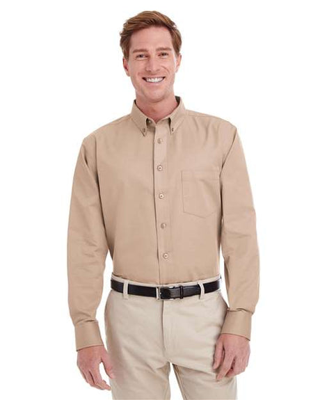 Harriton Men's Foundation Cotton Twill Dress Shirt with Teflon - Harriton 15718 Khaki S