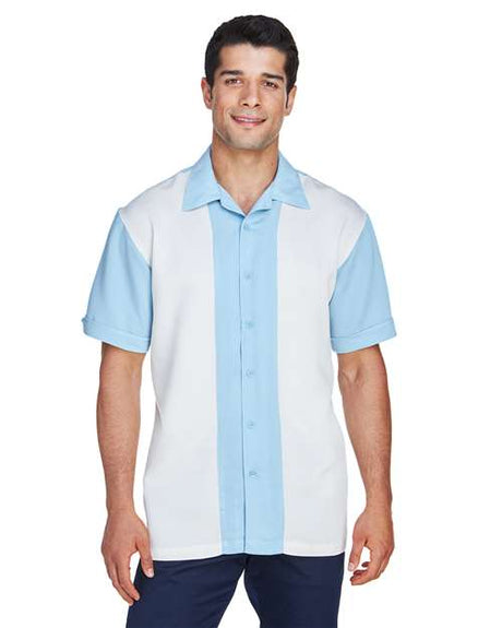 Harriton Men's Two - Tone Camp Shirt - Harriton M575 Cloud Blue/ Cream S