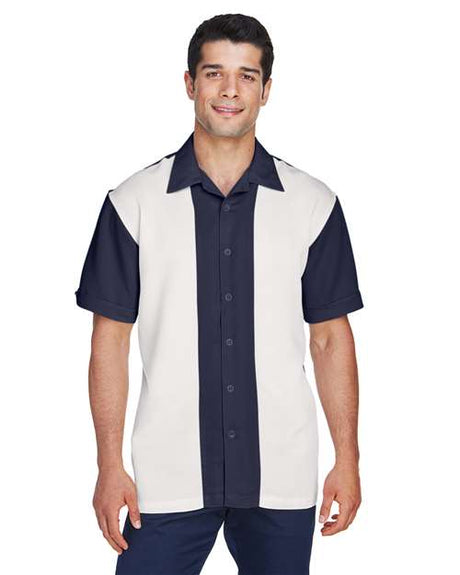 Harriton Men's Two - Tone Camp Shirt - Harriton M575 Navy/ Cream S