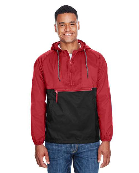 Harriton Unisex Packable Hooded Nylon Jacket - Harriton M750 Red/ Black S