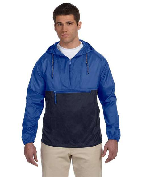 Harriton Unisex Packable Hooded Nylon Jacket - Harriton M750 Royal/ Navy S