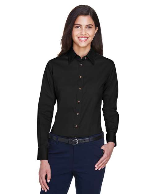 Harriton Women's Easy Blend™ Long Sleeve Twill Dress Shirt with Stain - Release - Harriton M500W Black XS