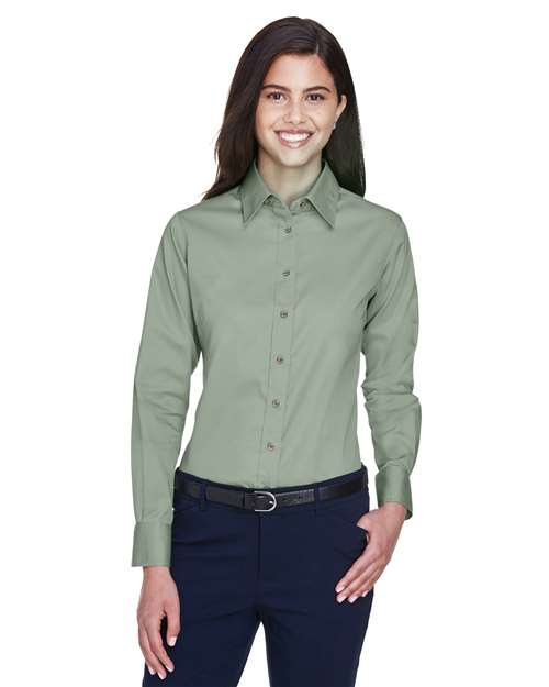 Harriton Women's Easy Blend™ Long Sleeve Twill Dress Shirt with Stain - Release - Harriton M500W Dill XS