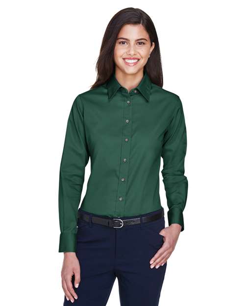 Harriton Women's Easy Blend™ Long Sleeve Twill Dress Shirt with Stain - Release - Harriton M500W Hunter XS