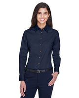 Harriton Women's Easy Blend™ Long Sleeve Twill Dress Shirt with Stain - Release - Harriton M500W Navy XS