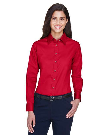 Harriton Women's Easy Blend™ Long Sleeve Twill Dress Shirt with Stain - Release - Harriton M500W Red XS