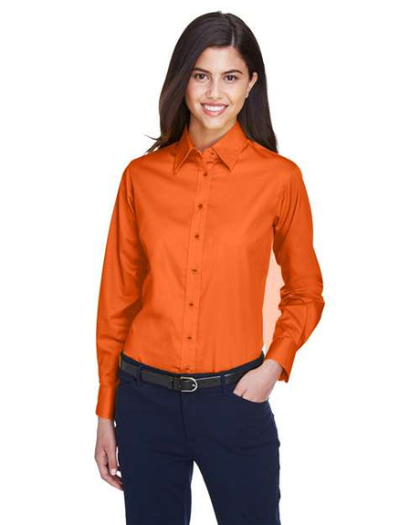 Harriton Women's Easy Blend™ Long Sleeve Twill Dress Shirt with Stain - Release - Harriton M500W Team Orange XS