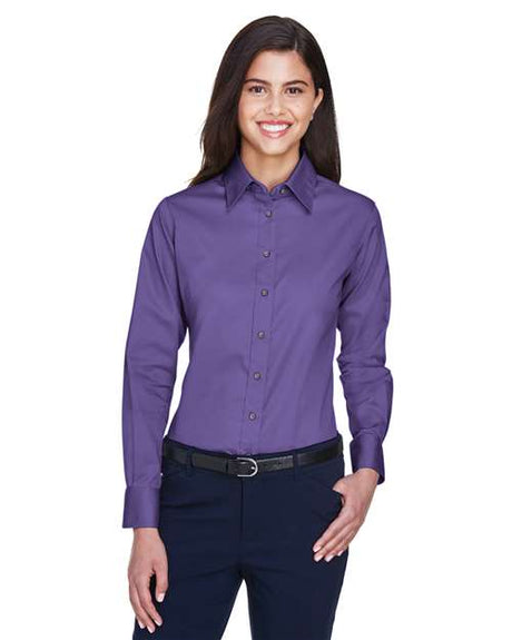 Harriton Women's Easy Blend™ Long Sleeve Twill Dress Shirt with Stain - Release - Harriton M500W Team Purple XS