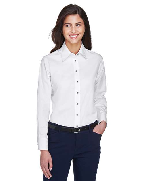 Harriton Women's Easy Blend™ Long Sleeve Twill Dress Shirt with Stain - Release - Harriton M500W White XS