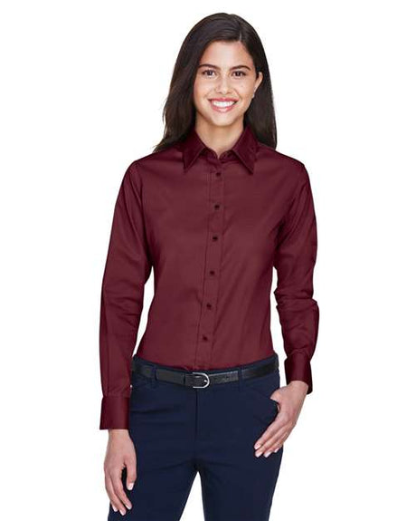 Harriton Women's Easy Blend™ Long Sleeve Twill Dress Shirt with Stain - Release - Harriton M500W Wine XS