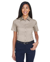 Harriton Women's Easy Blend™ Short Sleeve Twill Dress Shirt with Stain - Release - Harriton M500SW Black XS