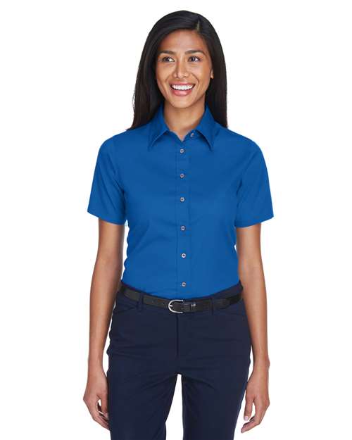 Harriton Women's Easy Blend™ Short Sleeve Twill Dress Shirt with Stain - Release - Harriton M500SW French Blue XS