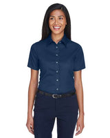 Harriton Women's Easy Blend™ Short Sleeve Twill Dress Shirt with Stain - Release - Harriton M500SW Navy XS