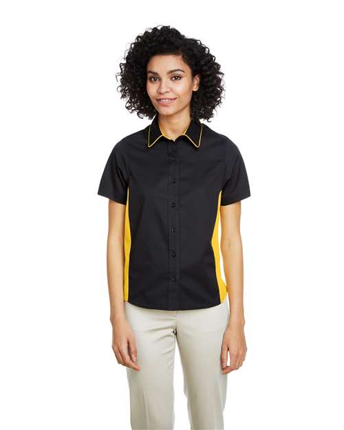 Harriton Women's Flash IL Colorblock Shirt - Harriton M586W Black/ Sunray Yellow XS